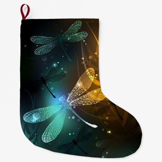 Groene lichtgevende libelvlucht grote kerstsok (Voorkant)