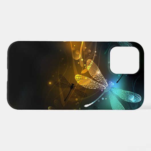 Groene lichtgevende libelvlucht iPhone hoesje (Achterkant horizontaal)