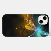 Groene lichtgevende libelvlucht iPhone hoesje (Achterkant horizontaal)