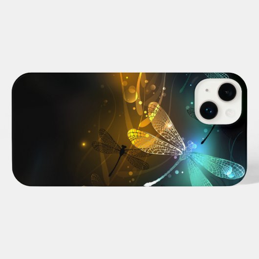 Groene lichtgevende libelvlucht iPhone hoesje (Achterkant horizontaal)