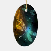 Groene lichtgevende libelvlucht keramisch ornament (Rechts)