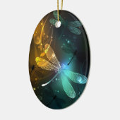 Groene lichtgevende libelvlucht keramisch ornament (Links)