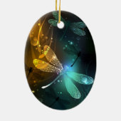 Groene lichtgevende libelvlucht keramisch ornament (Achterkant)