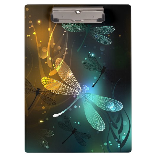 Groene lichtgevende libelvlucht klembord (Voorkant)