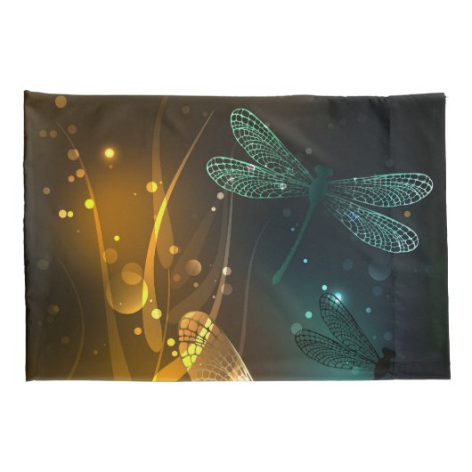 Groene lichtgevende libelvlucht kussensloop (Achterkant-Rechts)