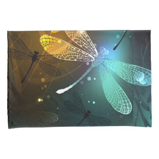 Groene lichtgevende libelvlucht kussensloop (Voorkant-Rechts)