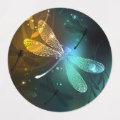 Groene lichtgevende libelvlucht labels (Design 2)