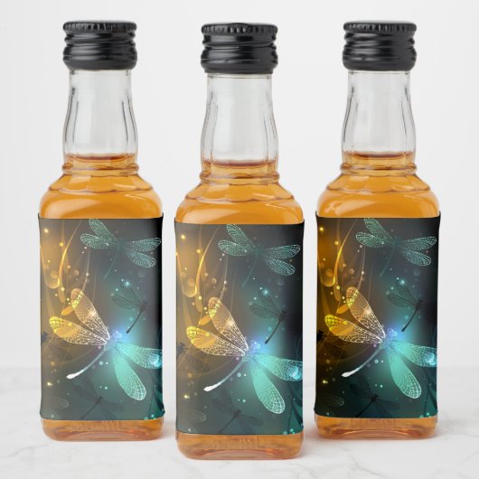 Groene lichtgevende libelvlucht likeurfles etiket (Flessen)
