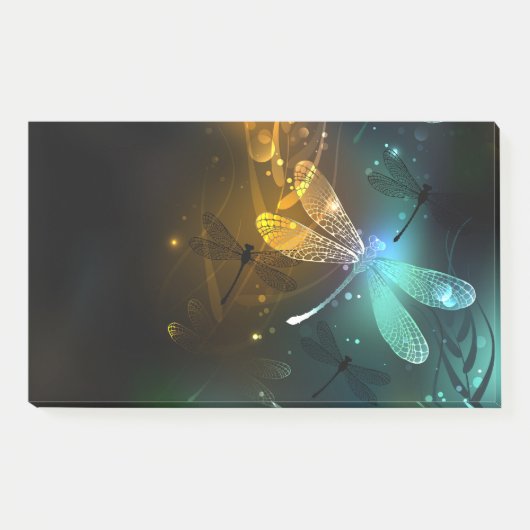 Groene lichtgevende libelvlucht post-it® notes (Voorkant)