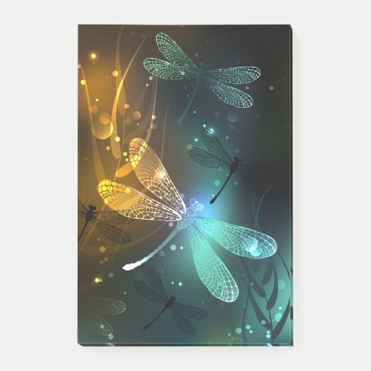 Groene lichtgevende libelvlucht post-it® notes (Voorkant)