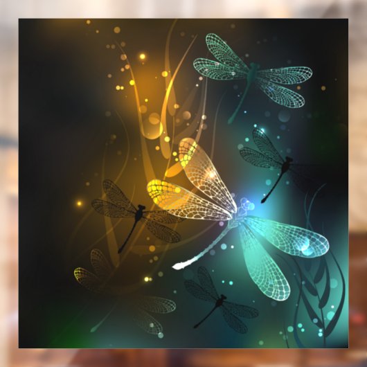 Groene lichtgevende libelvlucht raamsticker (Vel 2)