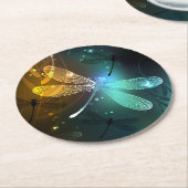 Groene lichtgevende libelvlucht ronde kartonnen onderzetter (Gebogen)