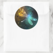 Groene lichtgevende libelvlucht ronde sticker (Tas)