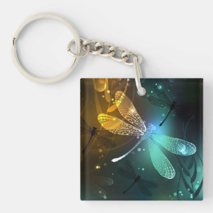 Groene lichtgevende libelvlucht sleutelhanger