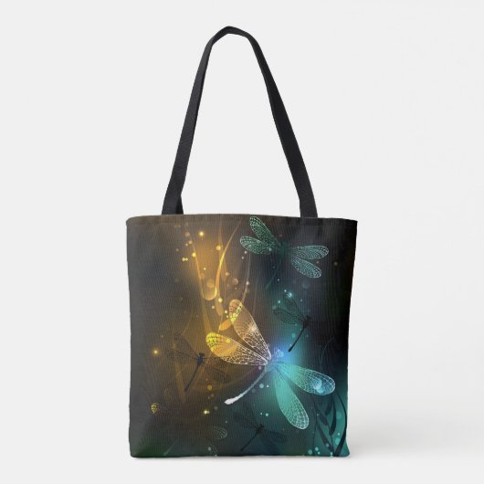 Groene lichtgevende libelvlucht tote bag (Achterkant)