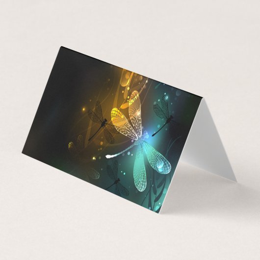 Groene lichtgevende libelvlucht visitekaartje (Voorkant)