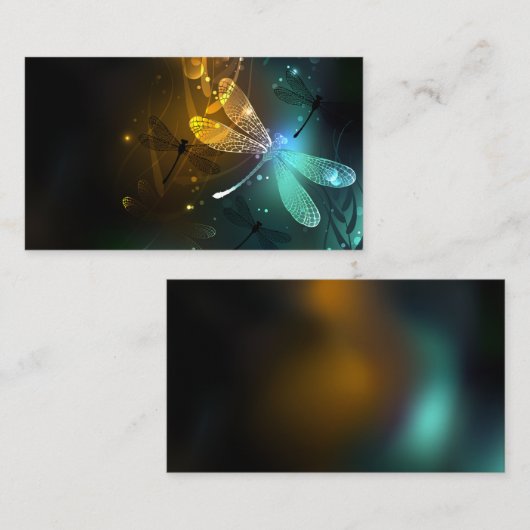 Groene lichtgevende libelvlucht visitekaartje (Voorkant / Achterkant)