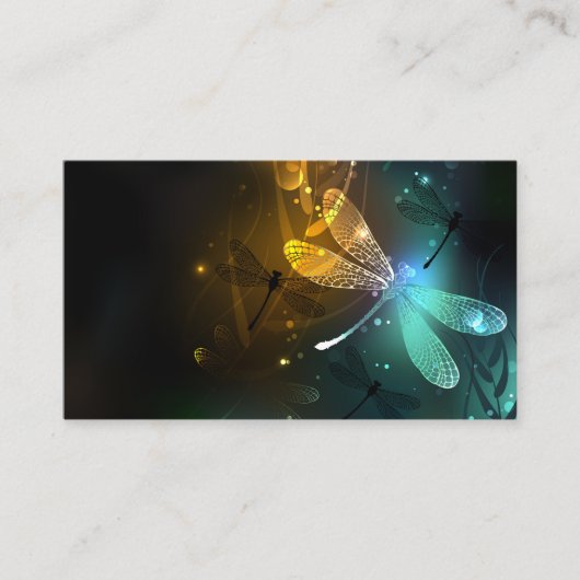 Groene lichtgevende libelvlucht visitekaartje (Voorkant)