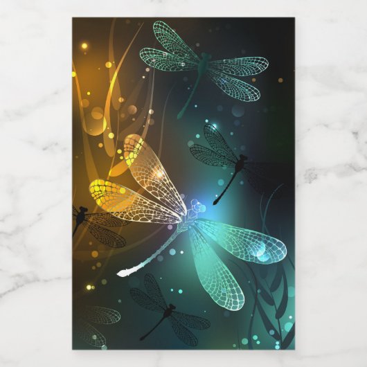 Groene lichtgevende libelvlucht voedselcontainer etiket (Enkel label)