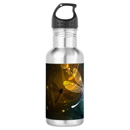 Groene lichtgevende libelvlucht waterfles (Voorkant)