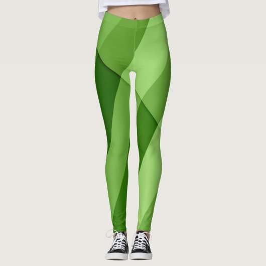Groene lichtgroene geometrische lijnen leggings (Voorkant)