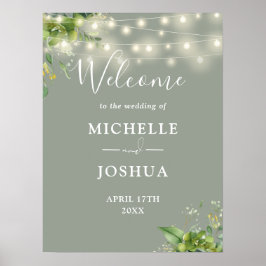Groene Lichtjes Salie Groen Huwelijks Welkomstbord Poster