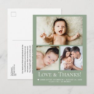 Groene Liefde & Dank Baby Foto Geboorteaankondigin Briefkaart