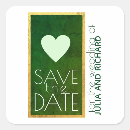 groene liefdeshart, op de dag van de bruiloft vierkante sticker (Voorkant)