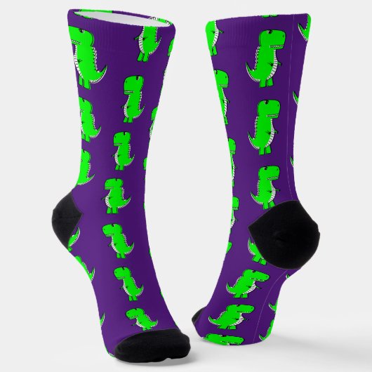 Groene Lieve Dino Paars Sokken (Gebogen)