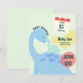 Groene Lieve Dinosaur Baby Shower Uitnodiging  (Voorkant / Achterkant)