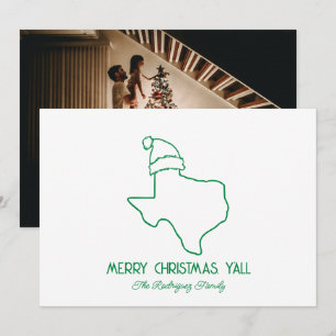 Groene Lijn Kunst Kerstman Texas Kerstkaart
