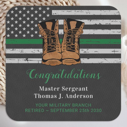 Groene lijn van de lederen van de militaire aftred vierkante sticker