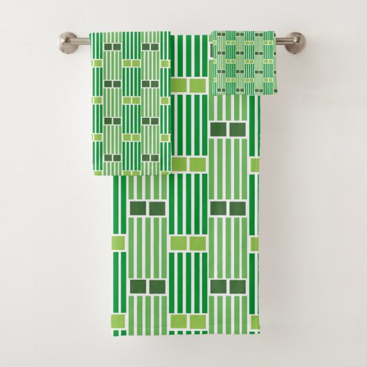 Groene lijnen en dozen bad handdoek (Insitu)