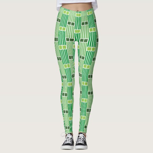 Groene lijnen en dozen leggings (Voorkant)