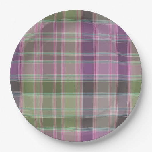 Groene, lila klassieke tartan. papieren bordje (Voorkant)