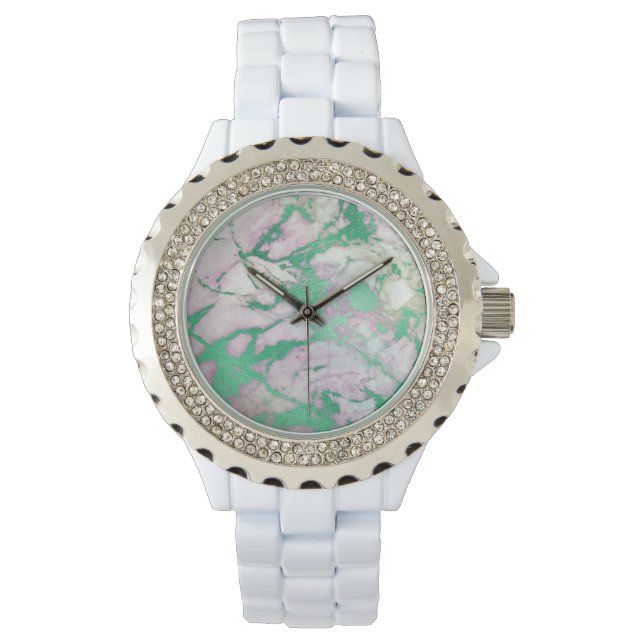 GROENE LILA ZWEEKWEEKWEEKWEEK VAN WITTE BAND HORLOGE (Voorkant)