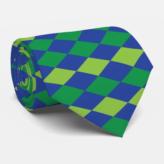 Groene Lime Groene Diamant Geruite Patroon Stropdas (Opgerold)