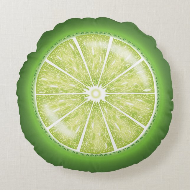 Groene Limoen Citrus Fruit Slice Cartoon Illustrat Rond Kussen (Voorkant)