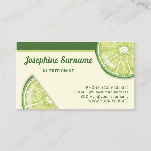 Groene Limoen Citrus Fruit Slices Nutritionist Visitekaartje (Voorkant)