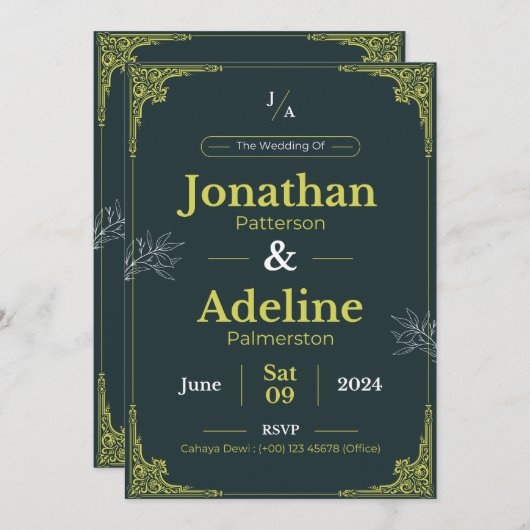Groene Limoen Elegante bruiloft uitnodiging (Voorkant / Achterkant)