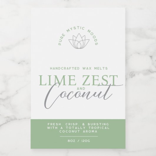 Groene limoen en kokoswas smelten productlabels wijn etiket (Enkel label)