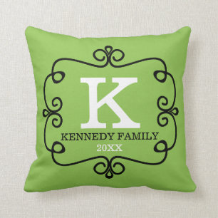 Groene Limoen het Met monogram van de familienaam Kussen