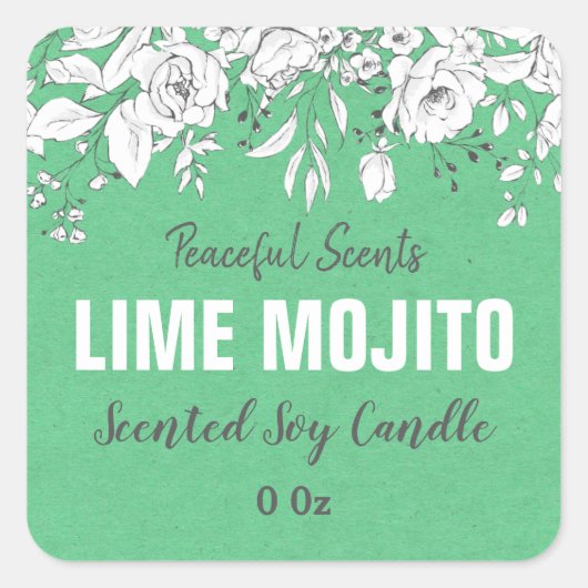 Groene Limoen Mojito Soy Candle Productlabels Vierkante Sticker (Voorkant)