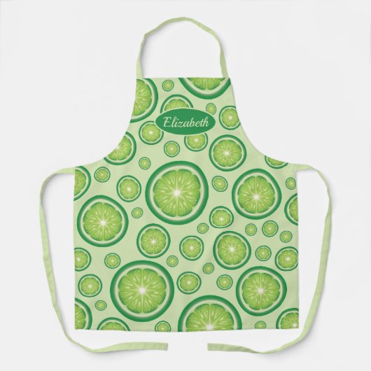 Groene Limoen plakken patroon met aangepaste naam Schort (Voorkant)