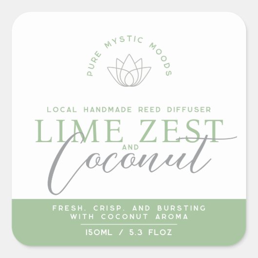 Groene limoen zest kokosnoot riet diffuser product vierkante sticker (Voorkant)