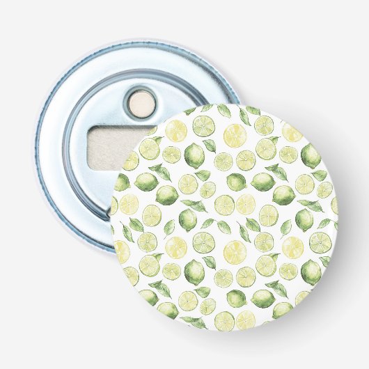 Groene Limoenen Bladeren Fruit Button Flesopener (Voorkant)