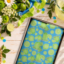 Groene limoenen op een blauw speels citruspatroon