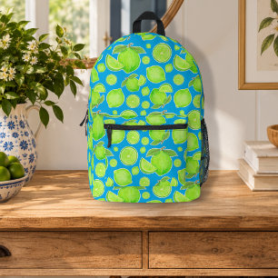 Groene limoenen op felblauw citrusfruitpatroon bedrukte rugzak