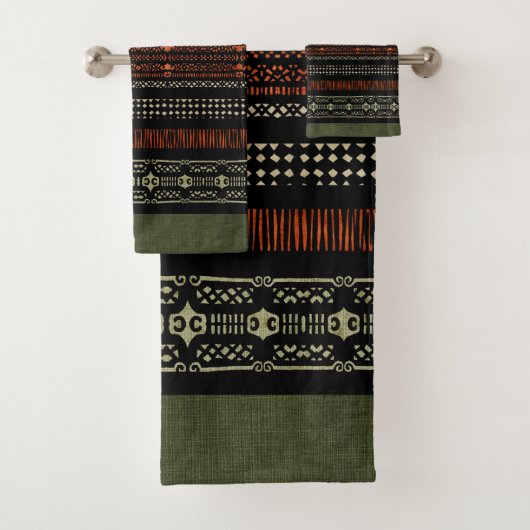 Groene Linen Tribal Patroon Bad Handdoek (Insitu)