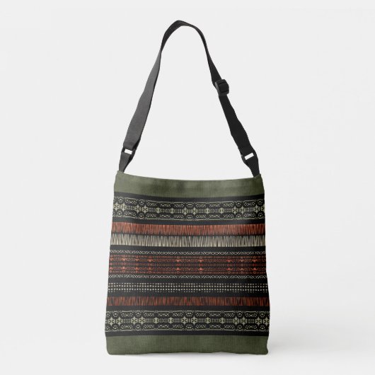 Groene Linen Tribal Patroon Crossbody Tas (Achterkant)